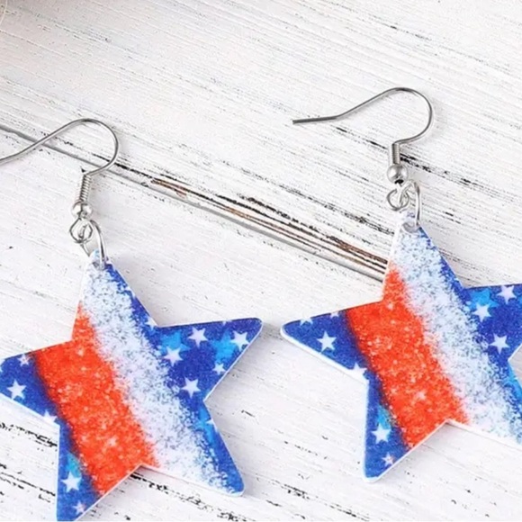 Chic Dangle Earrings Trendy Star + USA Flag Design Match Daily Outfits - Picture 3 of 4